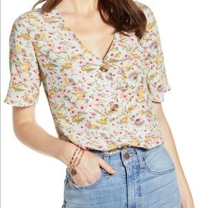 SOMETHING NAVY Easy Woven Top In Teal Romantic